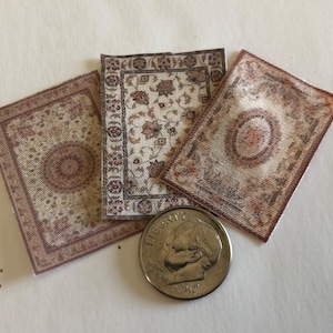 Quarter Inch Scale Miniature Neutral Colored Printed Rug set N1070