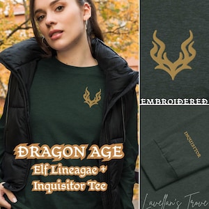 Embroidered Dragon Age Inquisition Long Sleeve Tee Elf Lineage + Inquisitor