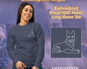 Embroidered Dragon Age Dread Wolf Statue Heavyweight Long Sleeve Tee
