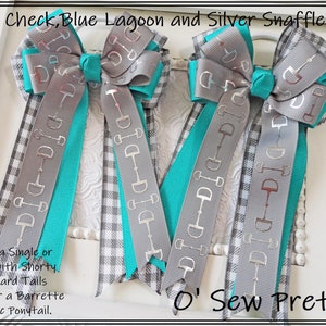 Equestrian Bows, Gray and white Snaffle Bit Horse Show Bows, Show Bows, Short Stirrup Bows, Leadline Bows, Equestrian Hair Bows,