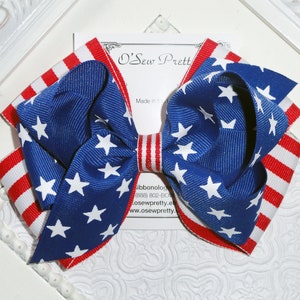 American Flag hairbow, Patriotic Hair Bows, Boutique Bows, American Hairbow, Red White and Blue Bows, 4th of July Hairbow, Blue Stars bow