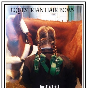 EQUESTRIAN HAIR BOWS, Monogrammed Equestrian hair bows, Unique Horse Show Hair Bows, Personalized hair bows, Classic with tails Bowdangle tm