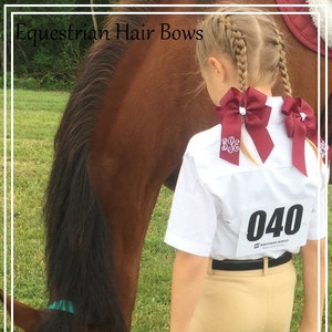 EQUESTRIAN HAIR BOWS, Monogrammed Equestrian hair bows, Horse Show Hair Bows, Personalized hair bows, Classic with tails Bowdangle tm