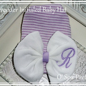 Purple Newborn hat, personalized Newborn Baby hat, lavender  baby hat, initialed newborn hat, baby Girl hospital hat, newborn hat with bow
