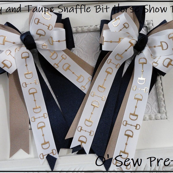 PFERDESPORT HAARSCHLEIFEN, Snaffle Bit Horse Show Bows, Funkelnde Tan und Navy Show Schleifen, ausgefallene Haarschleifen, kurze Steigbügelschleifen, Bleilinienschleifen,