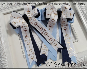 Equestrian Hair bows, Light blue and Navy Horse show bows, shad belly bows, Pigtail hair bows, MTM hair bows, stacked hair bows