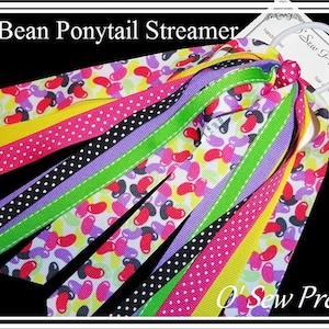 Ponytail holder, EASTER Hair bows, Easter Ponytail Streamers, Jelly Bean Ribbon, Spring hair bows, Easter candy