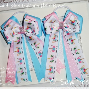 Equestrian Bows, Pink and Blue Unicorn Horse Show Bows, Show Bows, Short Stirrup Bows, Leadline Bows, Equestrian Hair Bows,