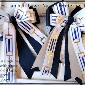 Equestrian hair Bows, Navy and white Horse Show Bows, Custom Show Bows, Short Stirrup Bows, Lead line Bows, Equestrian Bows,