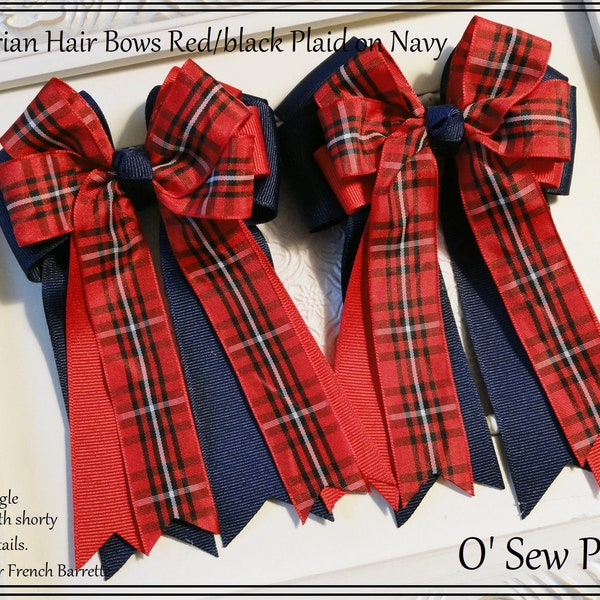 Equestrian hair bows, Navy Blue and Red Equestrian Hair bow, Fancy Ponytail hair bows, Horse show bows, Equestrian Gifts, Lead line bows