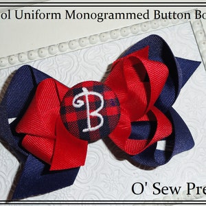 School Uniform hair bow, School Plaid Hair bow, Monogrammed Button Back to school hair bows, school uniform, school hair bows, school plaid