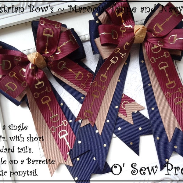 Equestrian Bows, Navy and taupe Snaffle Bit Horse Show Bows, Equestrian gifts, Short Stirrup Bows, Leadline Bows, Equestrian Hair Bows,