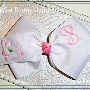 Monogrammed Easter Hair Bow, Embroidered Bunny, Initialed Bow