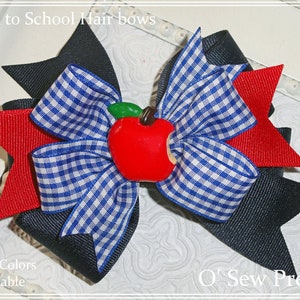 First Day Of School Bows, Stacked Back to school Bows, navy and red plaid school bows