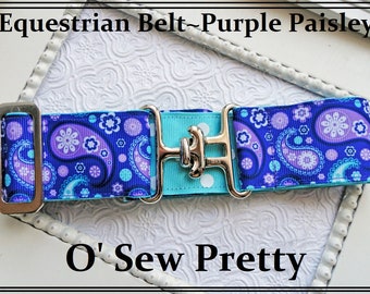 Equestrian Belt,  Horse show belt, adjustable Equestrian Belt, Purple paisley horse show belts , childs Horse show belts, Equestrian Gift