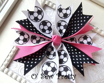 Spiked Soccer Hair Bow, Team Colors, Girls Hair Accessory