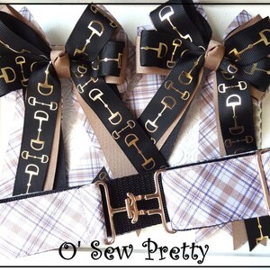 Equestrian hair Bows, Tan Check Horse Show Bows, Equestrian Gifts, Black Show Bows, Short Stirrup Bows, navy Lead line Bows, Shad Belly