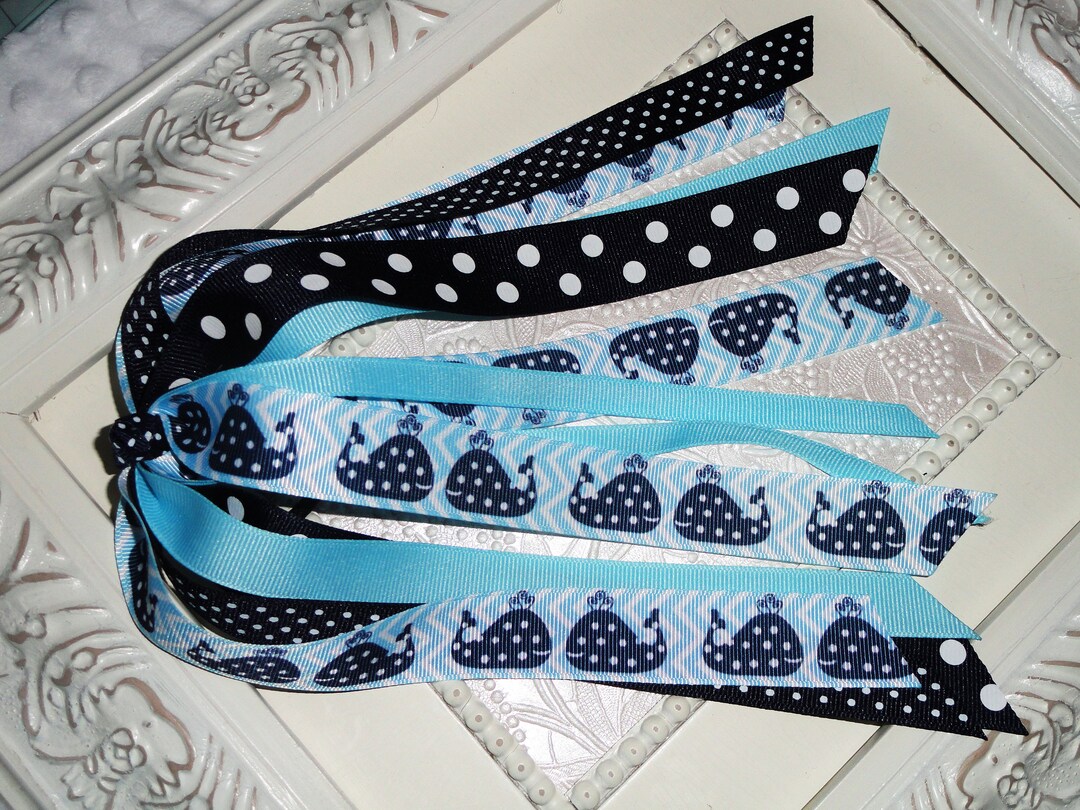 Whale Ribbon Ponytail Streamer, Preppy Navy Hair Bow - Etsy