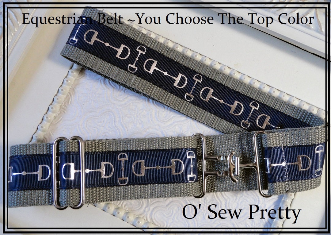 Equestrian Belt, 1.5 Snaffle Bit Belt, Two Toned Horseback Rider Belt, Horse Show Belt, Silver