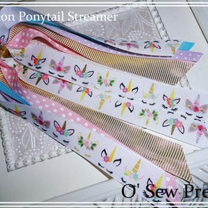 Ponytail Streamer, Unicorn, Ponytail holder, Pink and gold Spring hair bows, ribbon streamer,