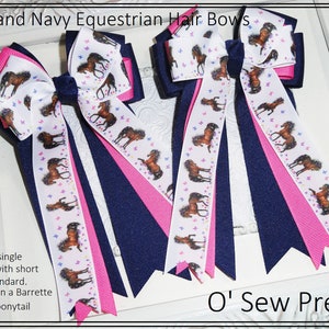Equestrian Hair bows,Horse show bows Navy and Pink horse show bows, equestrian gifts, Bows for the shows, Lead line bows, short stirrup bow,