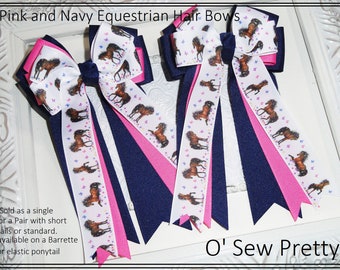Equestrian Hair Bows, Navy and Pink Horse Show Bow