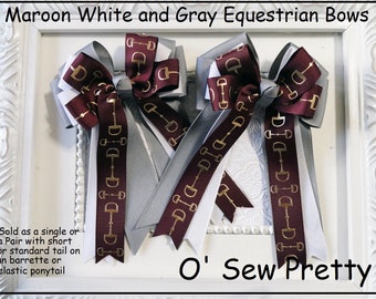 Equestrian Hair Bows, Burgundy Snaffle Bit Ribbon, Horse Show Bow