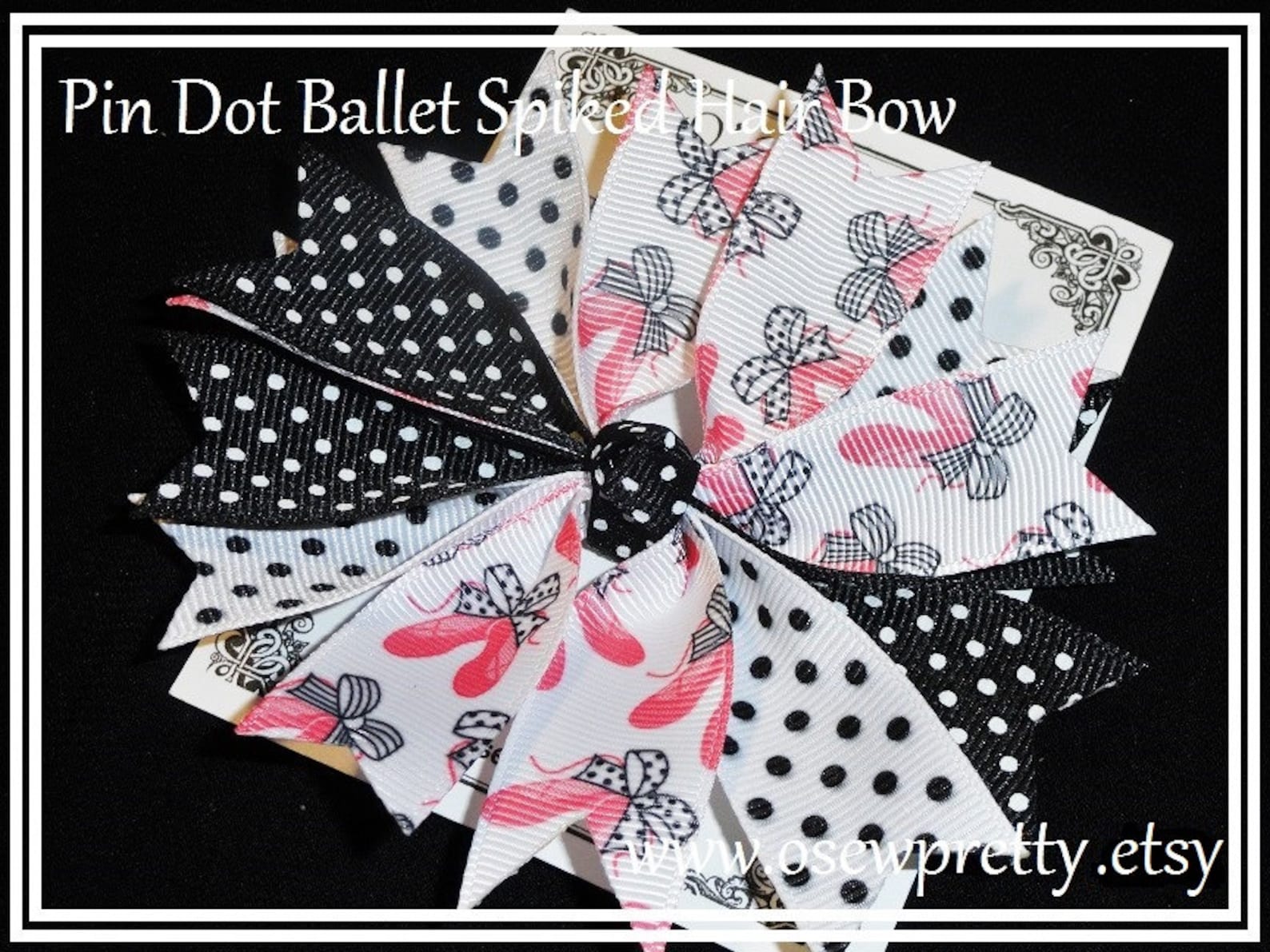 ballet hair bows, spiked ballerina hair bows, pink and black ballet hair bows, dance hair bows, girls hair accessory, spiked bal