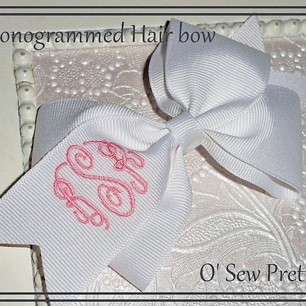 Personalized Hair Bow, Fancy monogram hair bows, Embroidered hair bow, Medium Fancy Script Monogrammed Classic Bow, Monogrammed bows