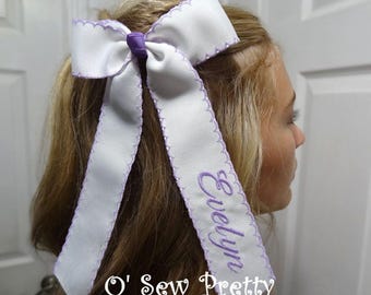 Personalized Embroidered Name Hair Bow: Coquette Moon Stitch Bow