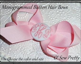 MONOGRAMMED HAIR BOWS, Custom Monogrammed Button hair bows, Personalized fancy script hair bow