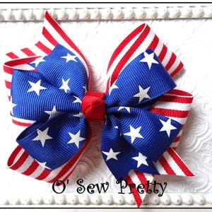 Large Patriotic Hair Bows, Red white Blue Hair Bows, Nautical hair bows, American Accessories, Red stripe Stacked hair bow, Holiday hair bow