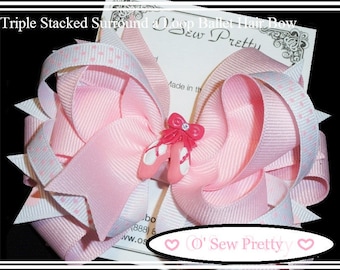 Pink Ballet Hair Bow, Ballet Slipper Charm