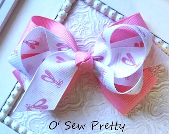 Pink Ballet Hair Bow, Stacked Ballerina Toe Shoe Ribbon