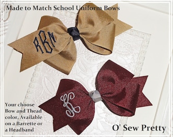 Personalized Embroidered School Uniform Hair Bow, Large Ribbon Bow