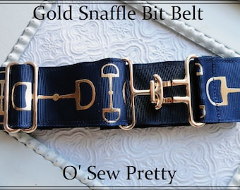 Equestrian Belt, GOLD FOIL Snaffle Bit Belt, Horseback rider belt, Horse show Belt, Gold Bits Surcingle Belt, Equestrian Gift,