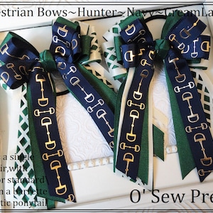Equestrian hair Bows, Navy and Hunter green lattice Horse Show Bows, Lattice Show Bows, Short Stirrup Bows, Lead line Bows, Equestrian Bows,