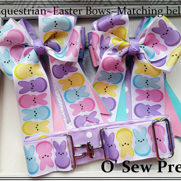 Equestrian Hair bows, Easter Horse show bows with matching belt, Lead line show bow, Shad belly bows, Equestrian gifts, marshmello bunny bow