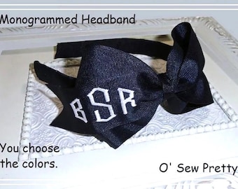 Embroidered Initial Hair Bow, Personalized School Uniform Bow