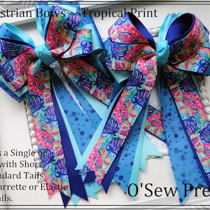 Equestrian Hair bows, Tropical blue Glitter Horse show bows, English horse show bows, Shade belly bow, equestrian gift, leadline bows