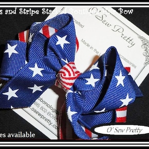 Patriotic Hair Bows, Red white Blue Hair Bows, Nautical hair bows, American Accessories, Red stripe Stacked hair bows, Holiday hair bow