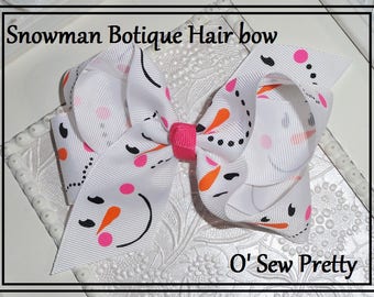 Snowman Hair Bow, Boutique Ribbon, Winter Bow