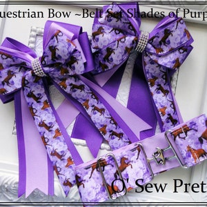 Equestrian Hair bows, Purple Horse show bows with matching belt, Lead line show bow, Fancy show ring hair bows, shade belly, Show hair bows