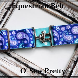 Equestrian Belt, Adjustable Equestrian Surcingle Belt, Blue and purple paisley show belt , childs Horse show belts,