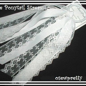 PONYTAIL HOLDERS, Lace Ponytail Streamers, Lace Hair bows, off white ponytail holder, Girls ponytail streamers, Summer hair accessories,