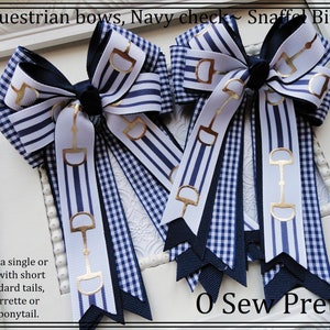 Equestrian hair Bows, Navy Check Horse Show Bows, Equestrian Gifts, navy Show Bows, Short Stirrup Bows, navy Lead line Bows, Shad Belly