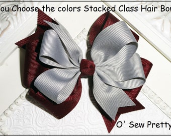 Stacked Ribbon Hair Bow, School Uniform Colors