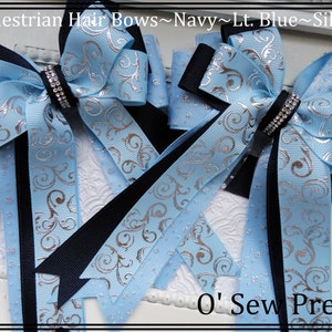 Horse Show Bows, Equestrian Bows, Navy Light Blue Show Bows, Shade belly bows, Short Stirrup bows, Equestrian Gift, Bows for the horse shows