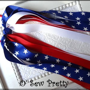 American Flag Hair Bow, Patriotic Ponytail Streamer