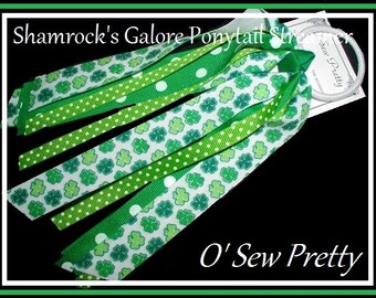 St. Patrick's Day Hair Bows, Irish Hair Bows, Shamrock Hair Bows, St Paddys Day Ponytail streamers, Irish hair accessory, Emerald Green bows